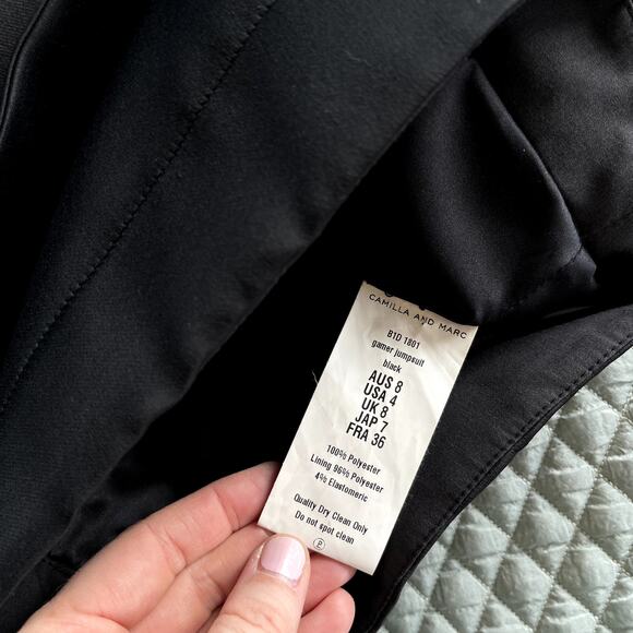 Camilla and Marc Gamer Jumpsuit Romper Sz 4 Black Satin Sleeveless Menswear Chic - Picture 16 of 16